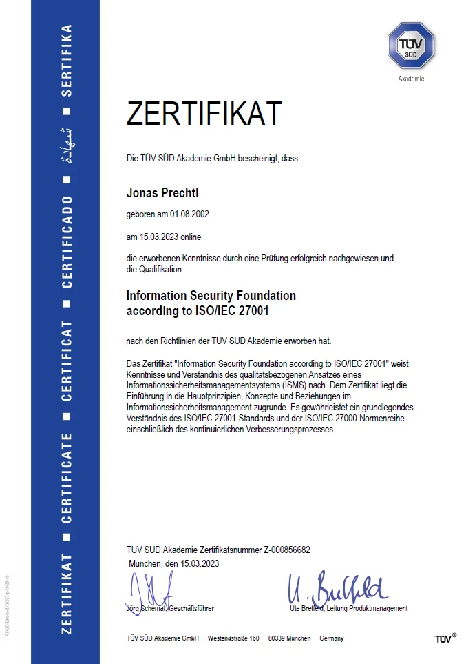 ISO 27001 Foundation TÜV